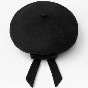 Zara Bow Trim 100% Wool Beret - NWT Size S-M